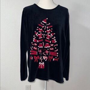 MICHAEL SIMON Black Christmas Tree Sweater with Red Accents